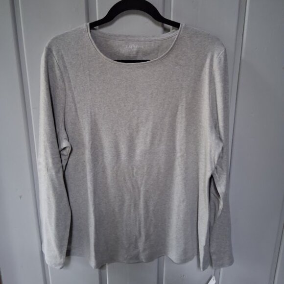 Talbots Cotton Round Neck Heather Gray Long Sleeve Tee NWT Sz XL - Picture 1 of 3
